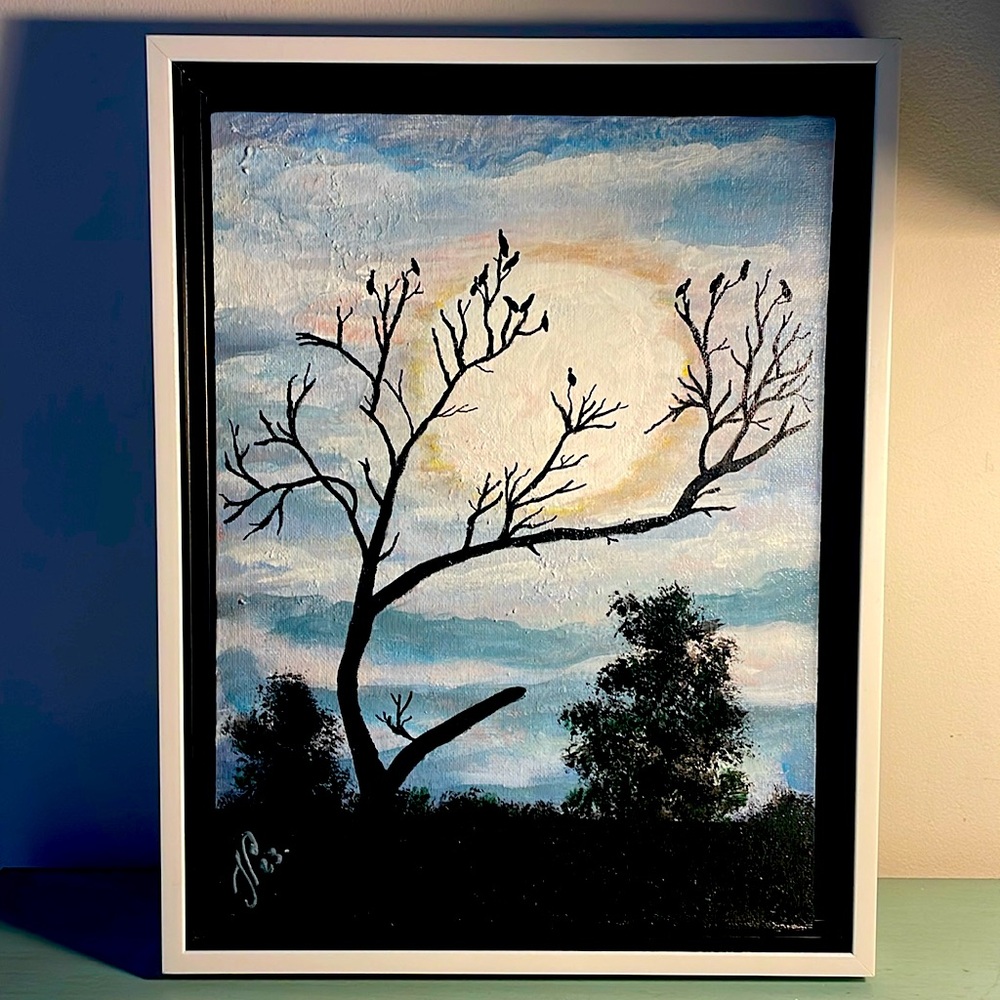 The Gathering at Dawn Original Artwork Handmade Painting Framed